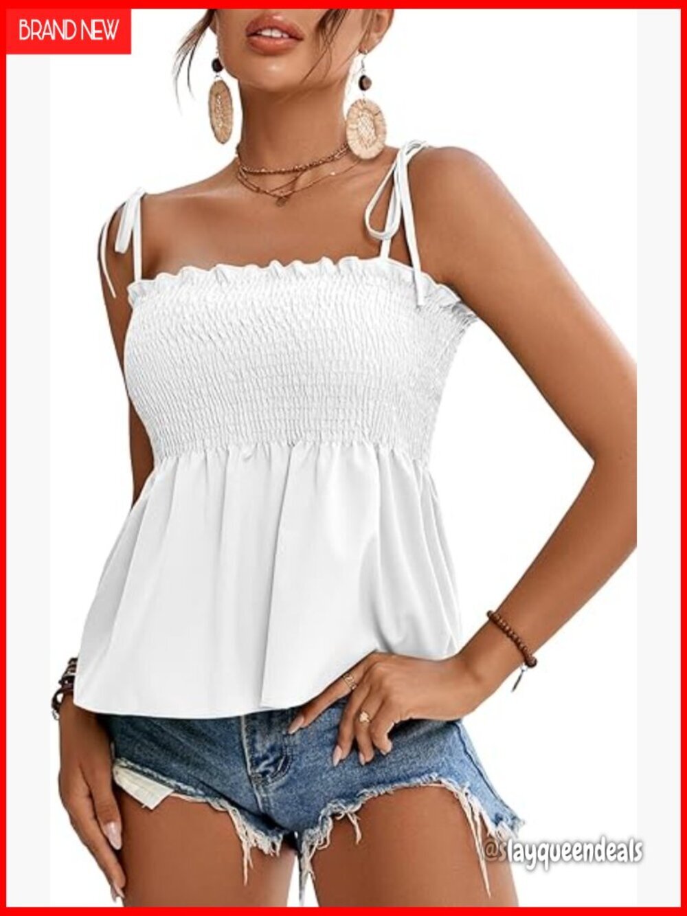 Sleeveless Peplum Cami Top with Tie Shoulder and Ruffle Hem
